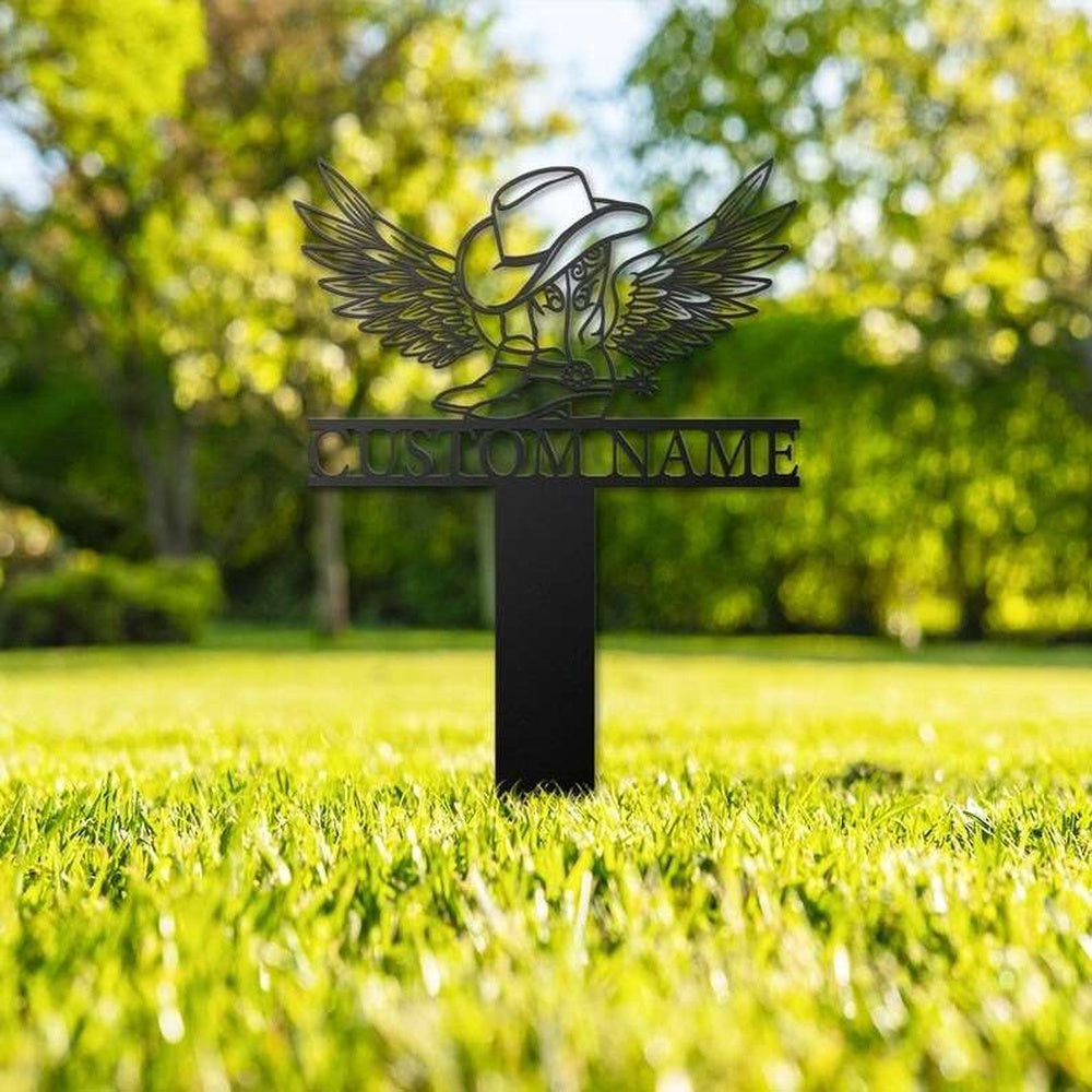 Farm Metal Sign, Personalized Cowgirl Memorial Sign Yard Stakes Grave Marker Cemetery Decor Custom Metal Sign