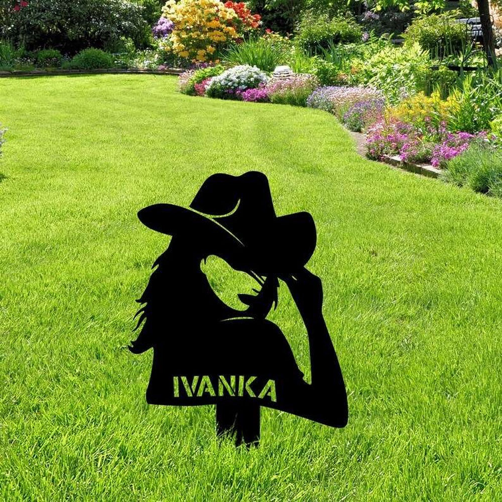 Farm Metal Sign, Personalized Cowgirl Wild West Memorial Sign Yard Stakes Grave Marker Cemetery Decor Custom Metal Sign