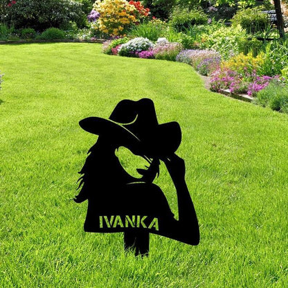 Farm Metal Sign, Personalized Cowgirl Wild West Memorial Sign Yard Stakes Grave Marker Cemetery Decor Custom Metal Sign