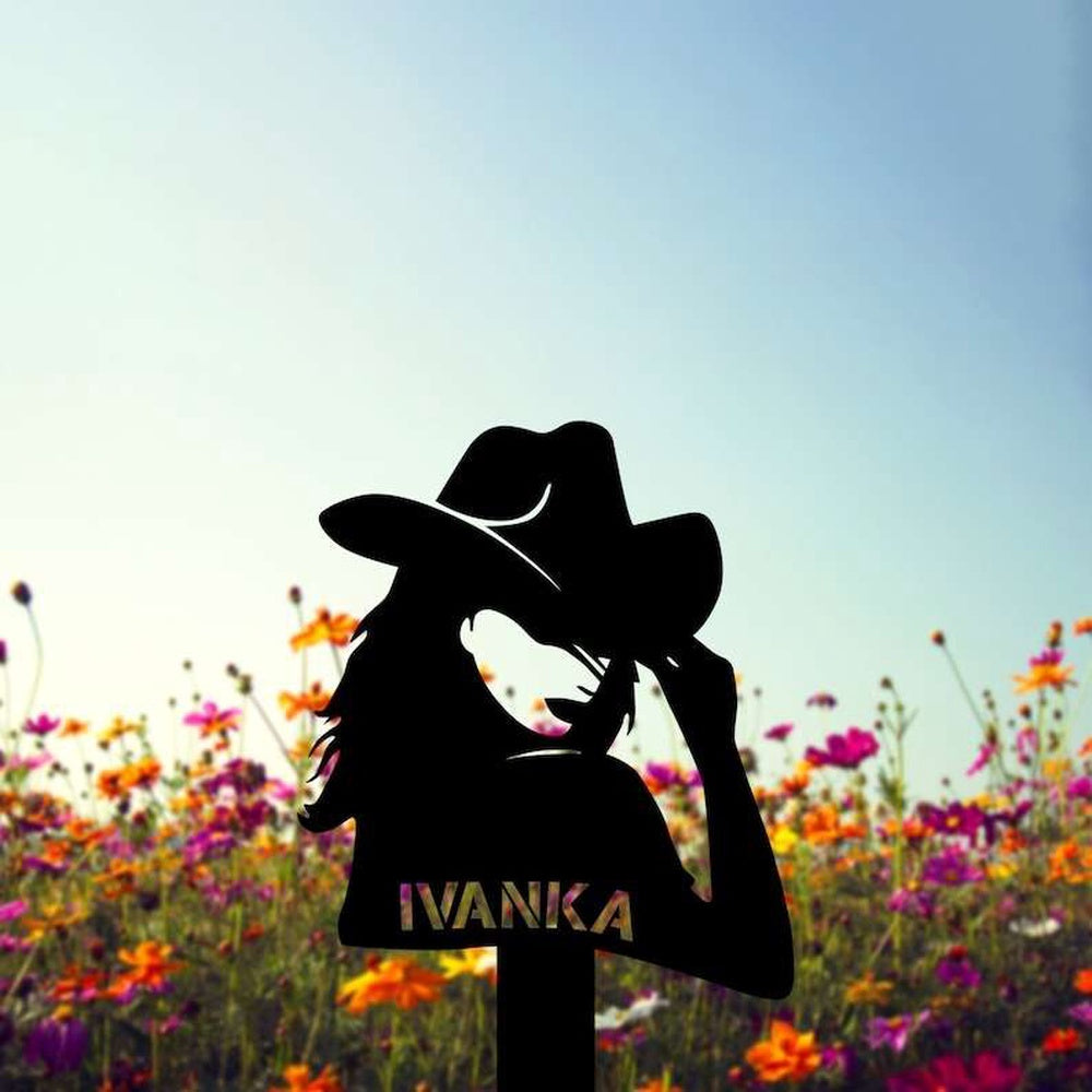 Farm Metal Sign, Personalized Cowgirl Wild West Memorial Sign Yard Stakes Grave Marker Cemetery Decor Custom Metal Sign
