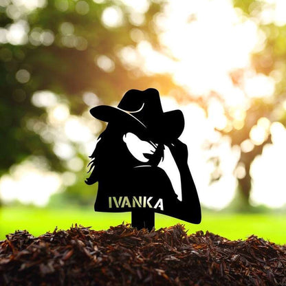 Farm Metal Sign, Personalized Cowgirl Wild West Memorial Sign Yard Stakes Grave Marker Cemetery Decor Custom Metal Sign