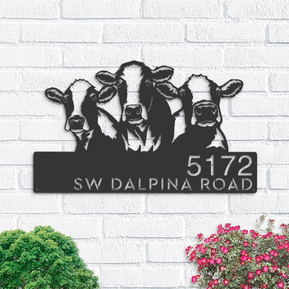 Farm Metal Sign, Personalized Cows Farmhouse Ranch Animals Address Sign House Number Plaque Custom Metal Sign