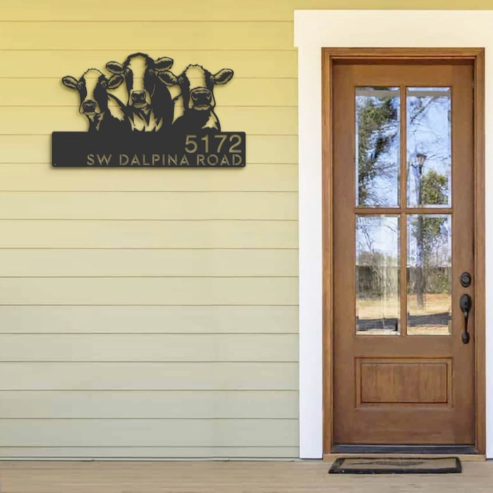 Farm Metal Sign, Personalized Cows Farmhouse Ranch Animals Address Sign House Number Plaque Custom Metal Sign