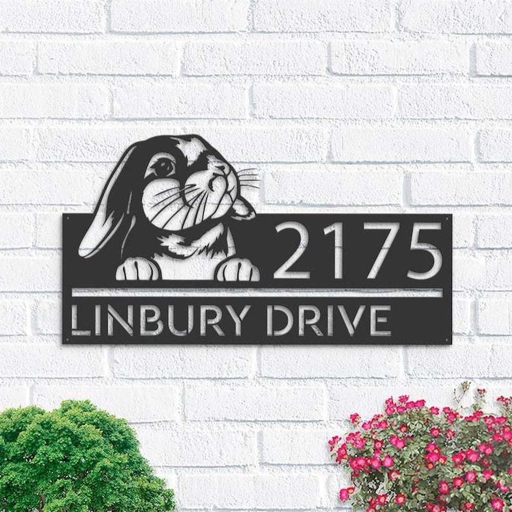 Farm Metal Sign, Personalized Cute Bunny Rabbit Farm Animal Address Sign Bunny Rabbit House Number Plaque Custom Metal Sign