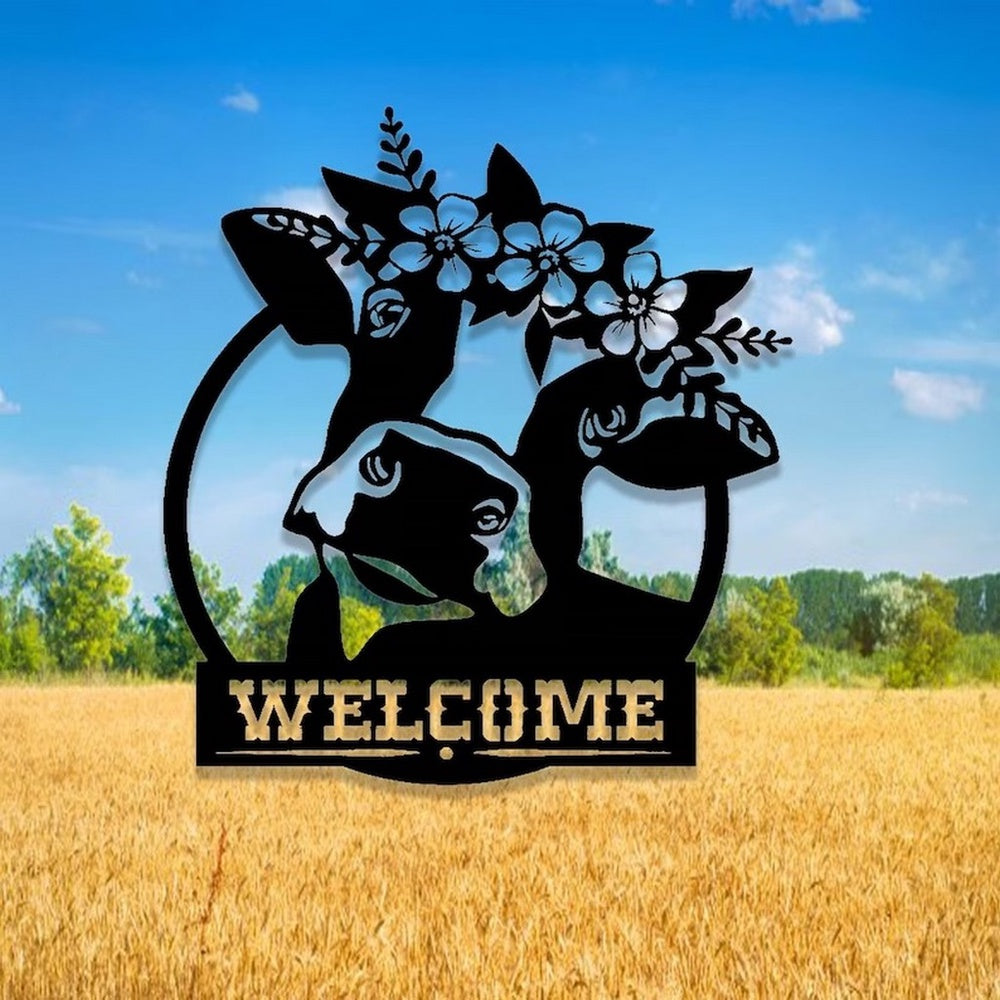 Farm Metal Sign, Personalized Cute Cow Metal Signs Welcome Housefarm Wall Art Rustic Farm Decor