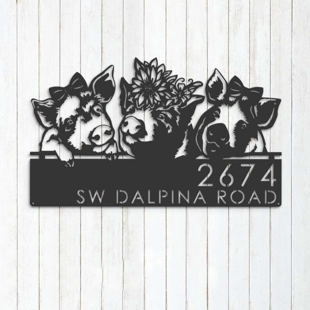 Farm Metal Sign, Personalized Cute Pigs Farmhouse Farm Animal Ranch Address Sign House Number Plaque Custom Metal Sign