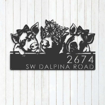 Farm Metal Sign, Personalized Cute Pigs Farmhouse Farm Animal Ranch Address Sign House Number Plaque Custom Metal Sign