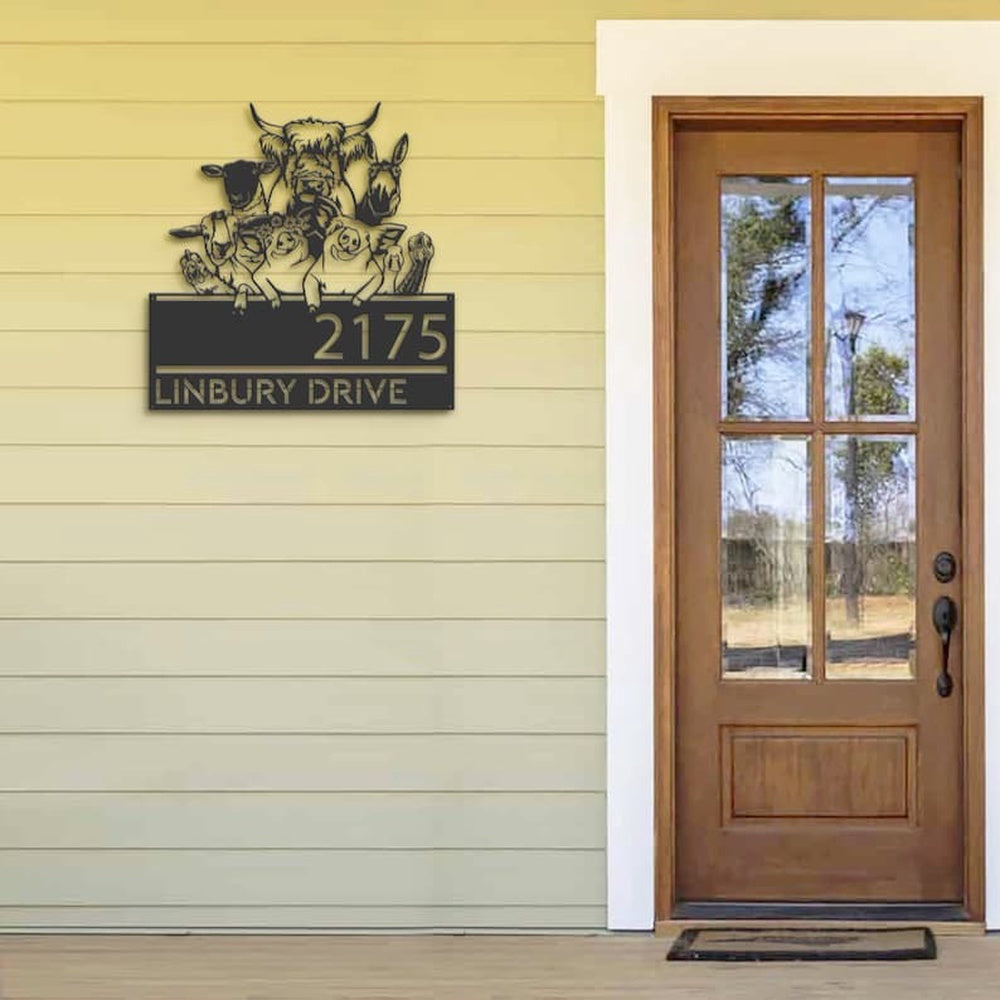 Farm Metal Sign, Personalized Farm Animals Farmhouse Ranch Address Sign House Number Plaque Custom Metal Sign