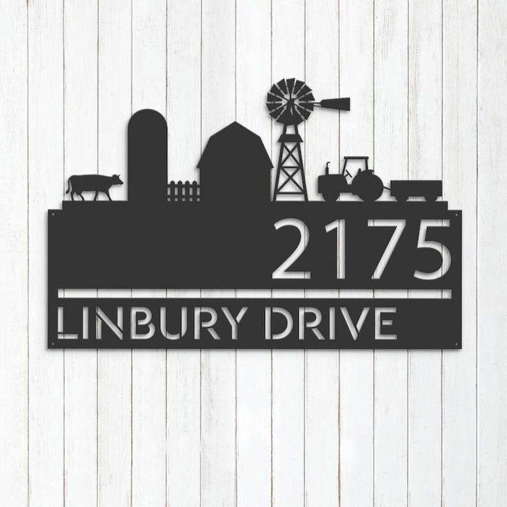 Farm Metal Sign, Personalized Farm Landscape Ranch Address Sign Farm House Number Plaque Custom Metal Sign