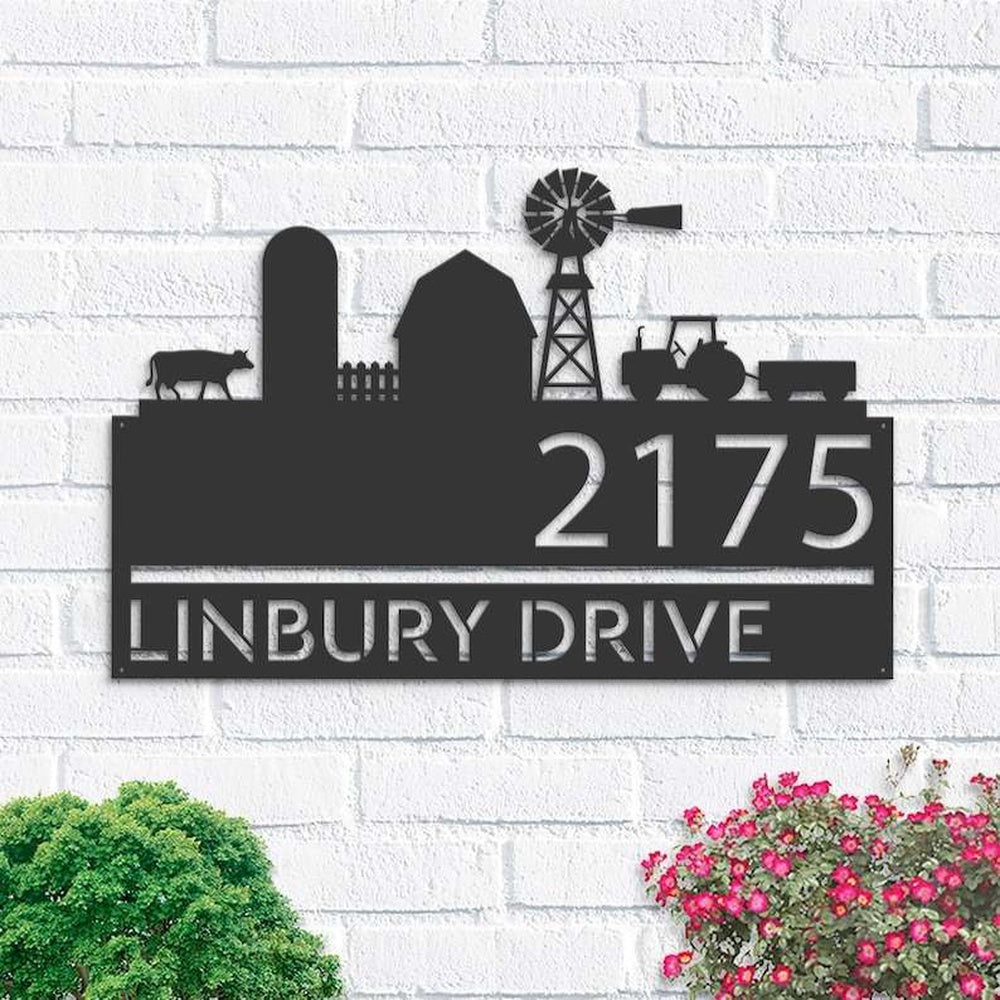 Farm Metal Sign, Personalized Farm Landscape Ranch Address Sign Farm House Number Plaque Custom Metal Sign