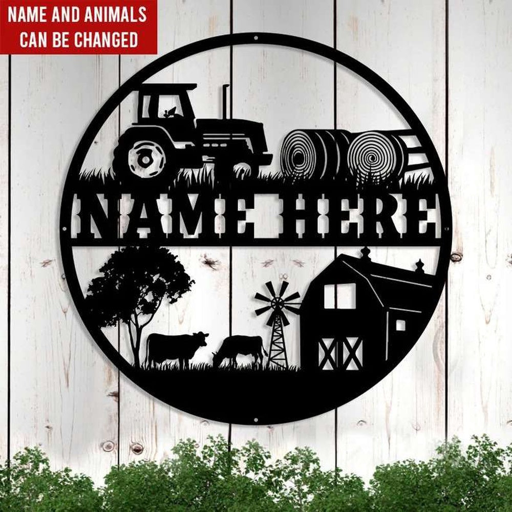 Farm Metal Sign, Personalized Farm Scene And Animals Farmhouse Metal Farm Sign