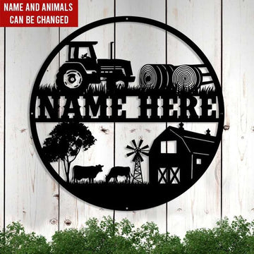 Farm Metal Sign, Personalized Farm Scene And Animals Farmhouse Metal Farm Sign