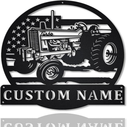 Farm Metal Sign, Personalized Farm Tractor Metal Sign US Flag Art Custom Metal Name Signs Farmhouse Decor