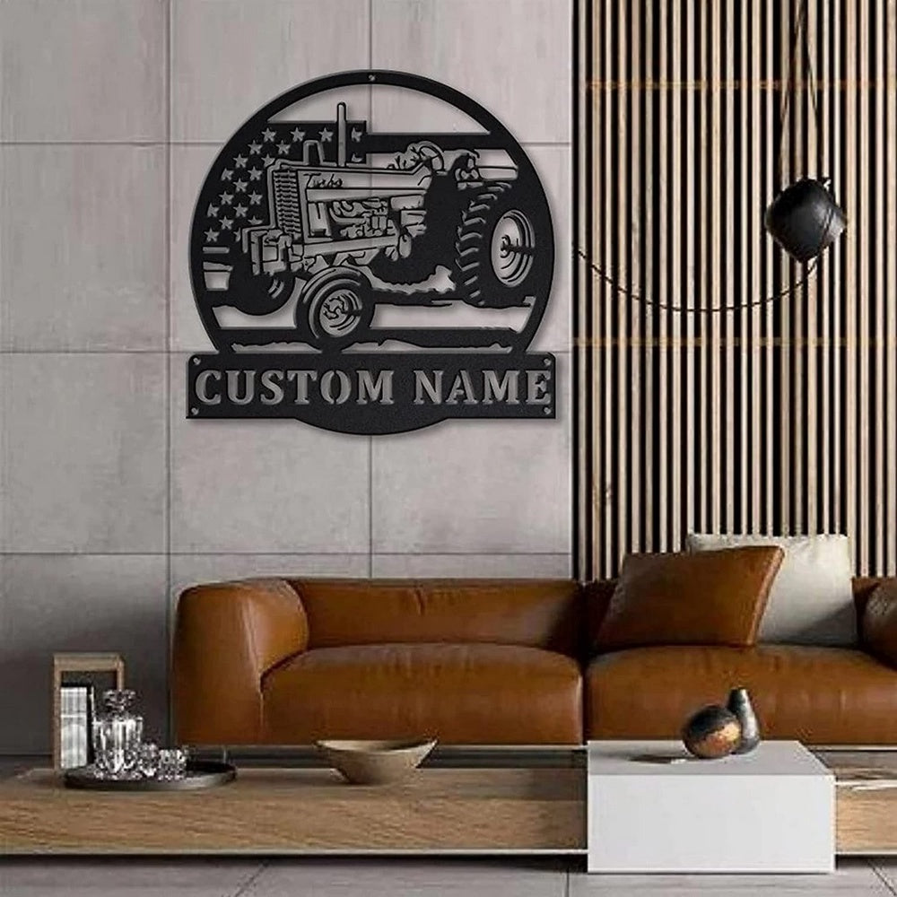 Farm Metal Sign, Personalized Farm Tractor Metal Sign US Flag Art Custom Metal Name Signs Farmhouse Decor
