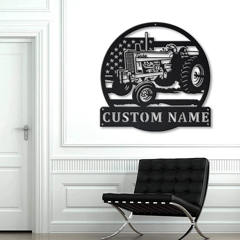 Farm Metal Sign, Personalized Farm Tractor Metal Sign US Flag Art Custom Metal Name Signs Farmhouse Decor
