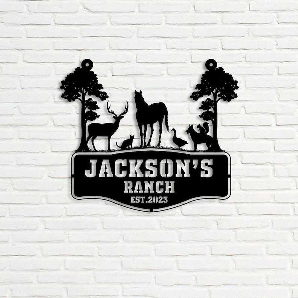 Farm Metal Sign, Personalized Farmhouse Ranch Address Sign Horse Deer Farm Animals House Number Plaque Custom Metal Sign