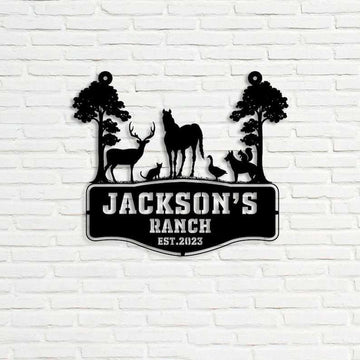Farm Metal Sign, Personalized Farmhouse Ranch Address Sign Horse Deer Farm Animals House Number Plaque Custom Metal Sign