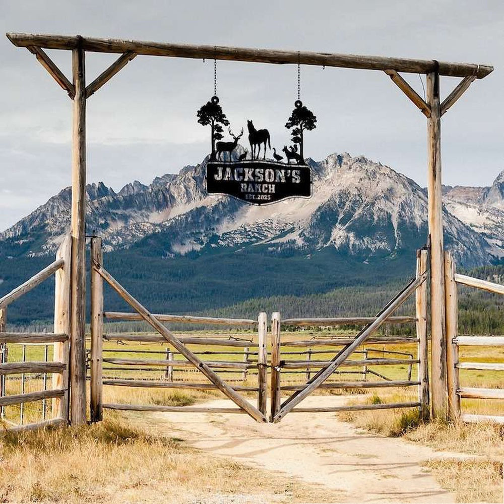 Farm Metal Sign, Personalized Farmhouse Ranch Address Sign Horse Deer Farm Animals House Number Plaque Custom Metal Sign