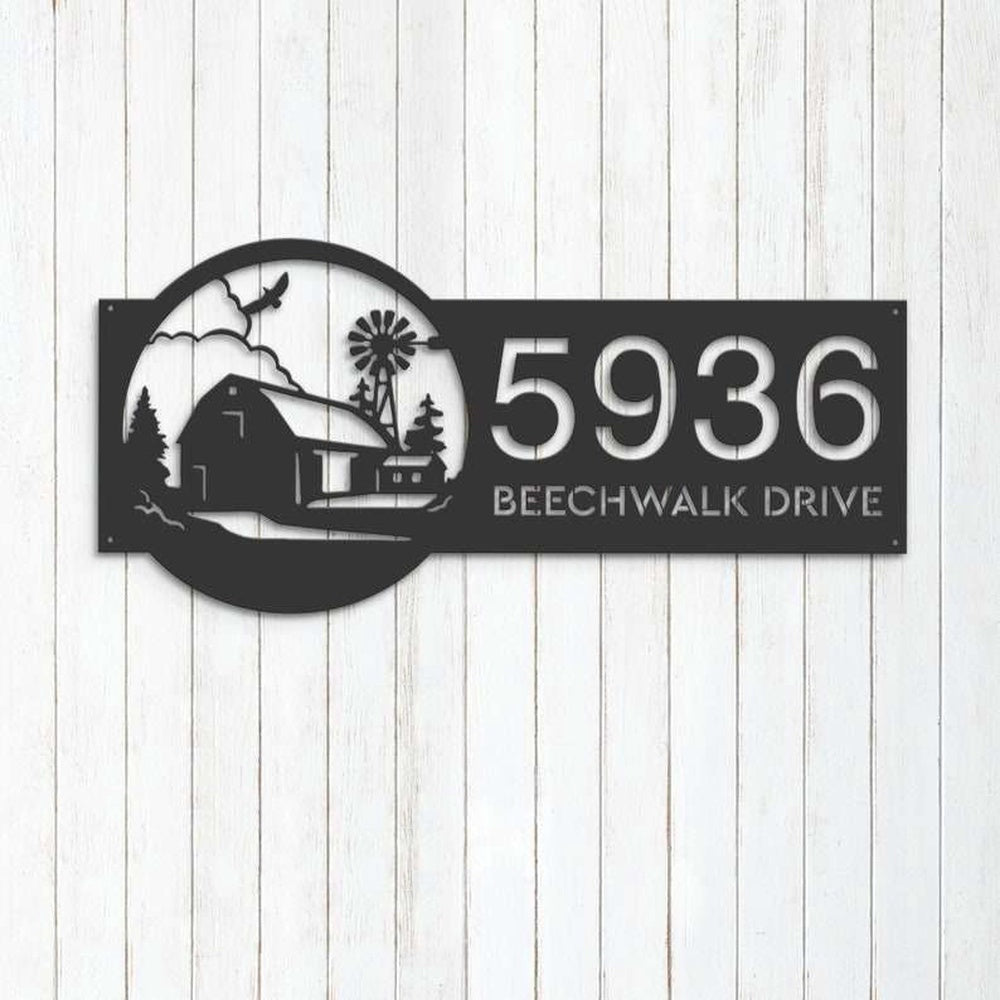 Farm Metal Sign, Personalized Farmhouse Ranch Barn Windmill Address Sign House Number Plaque Custom Metal Sign