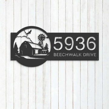 Farm Metal Sign, Personalized Farmhouse Ranch Barn Windmill Address Sign House Number Plaque Custom Metal Sign