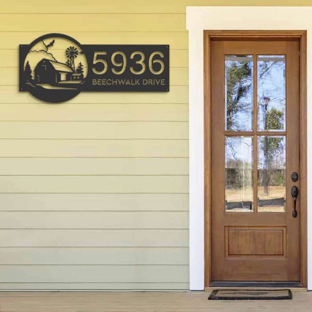 Farm Metal Sign, Personalized Farmhouse Ranch Barn Windmill Address Sign House Number Plaque Custom Metal Sign