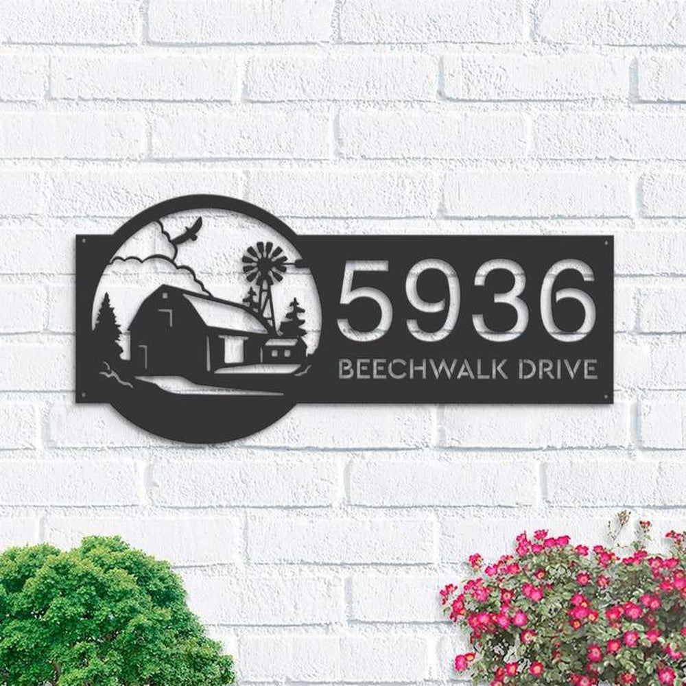 Farm Metal Sign, Personalized Farmhouse Ranch Barn Windmill Address Sign House Number Plaque Custom Metal Sign