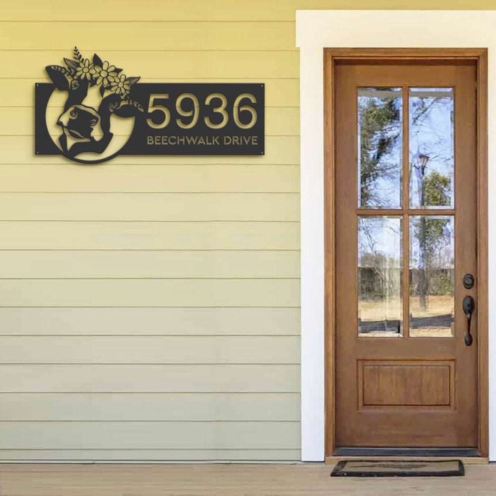 Farm Metal Sign, Personalized Floral Cow Ranch Farmhouse Farm Animal Address Sign House Number Plaque Custom Metal Sign
