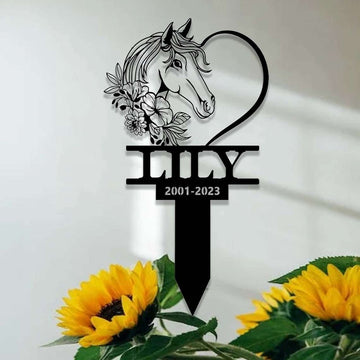 Farm Metal Sign, Personalized Floral Horse Memorial Sign Yard Stakes Grave Marker Cemetery Decor Custom Metal Sign