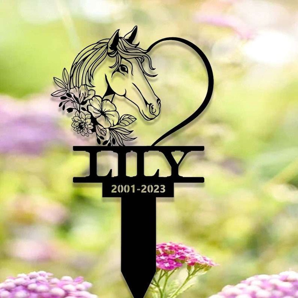 Farm Metal Sign, Personalized Floral Horse Memorial Sign Yard Stakes Grave Marker Cemetery Decor Custom Metal Sign