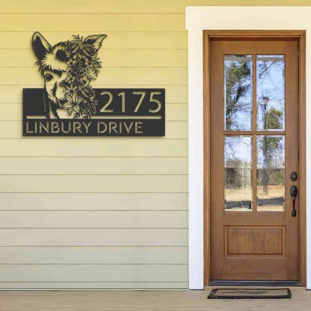 Farm Metal Sign, Personalized Floral Llama Animal Address Sign House Number Plaque Custom Metal Sign