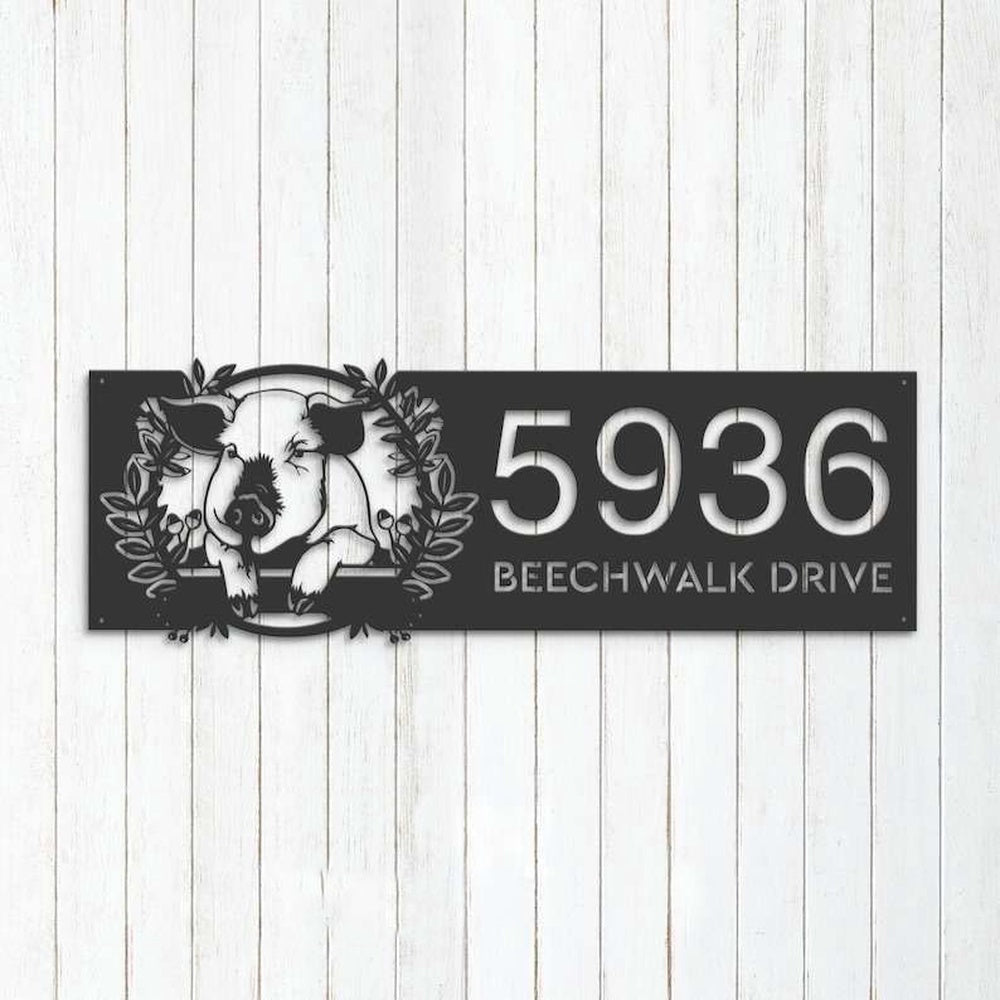 Farm Metal Sign, Personalized Funny Pig Farm Animal Farmhouse Address Sign House Number Plaque Custom Metal Sign