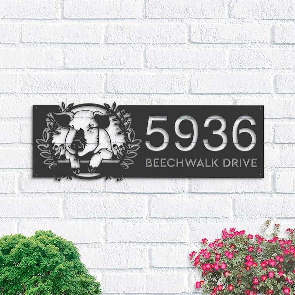 Farm Metal Sign, Personalized Funny Pig Farm Animal Farmhouse Address Sign House Number Plaque Custom Metal Sign