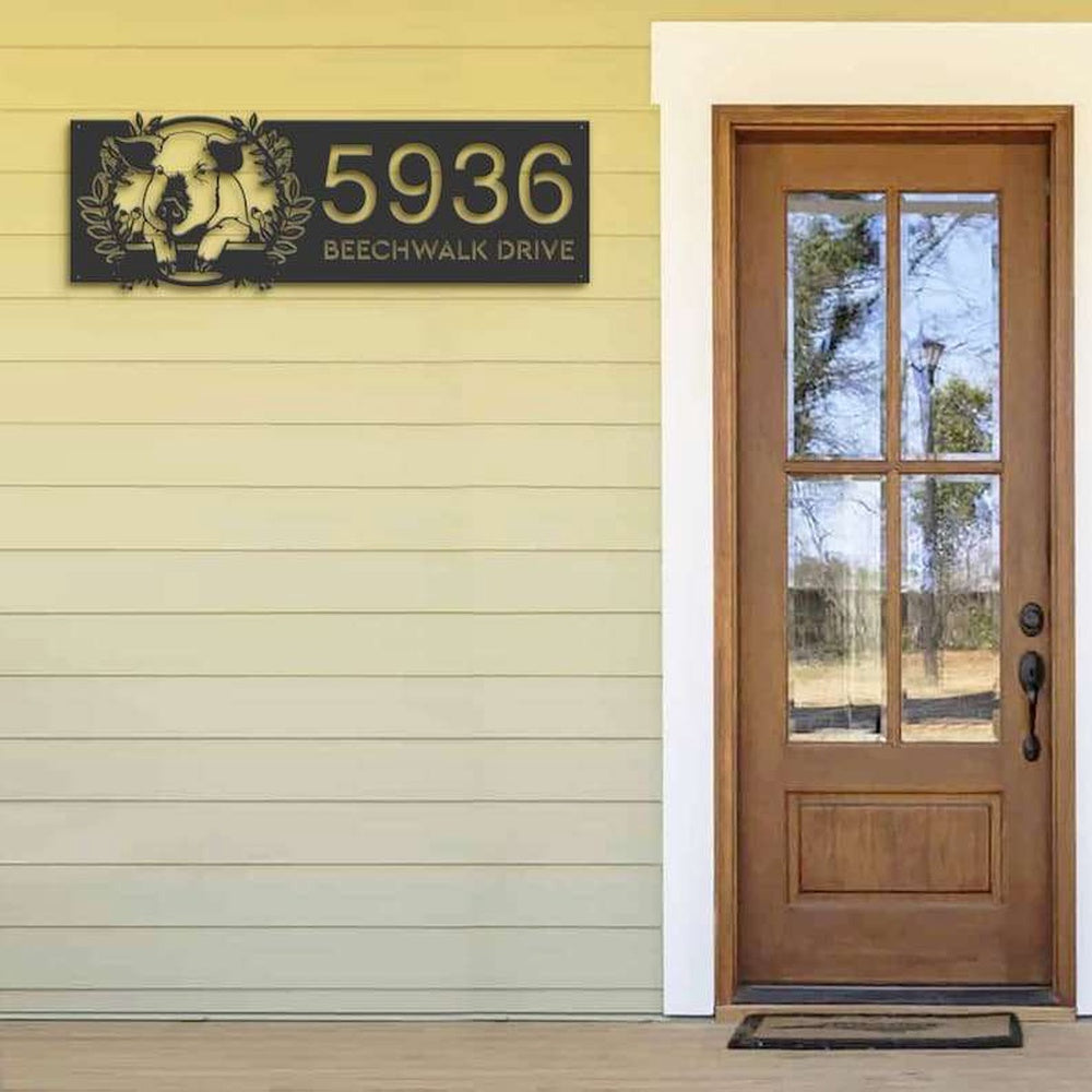 Farm Metal Sign, Personalized Funny Pig Farm Animal Farmhouse Address Sign House Number Plaque Custom Metal Sign