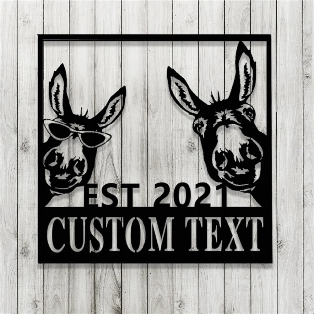 Farm Metal Sign, Personalized Funny Two Donkeys Metal Signs Welcome Housefarm Wall Art Decor