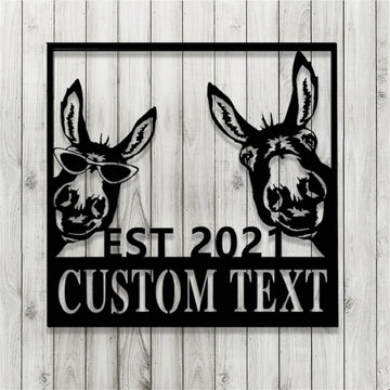 Farm Metal Sign, Personalized Funny Two Donkeys Metal Signs Welcome Housefarm Wall Art Decor