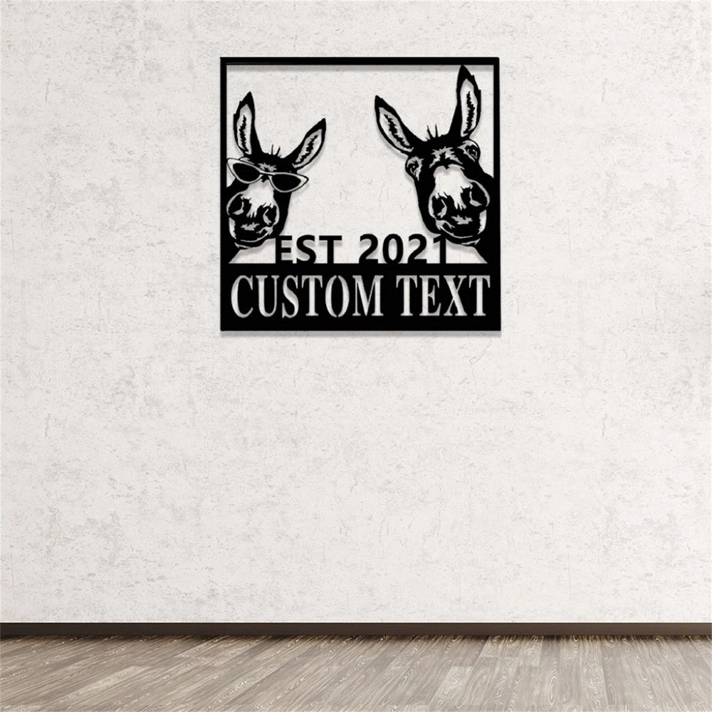 Farm Metal Sign, Personalized Funny Two Donkeys Metal Signs Welcome Housefarm Wall Art Decor