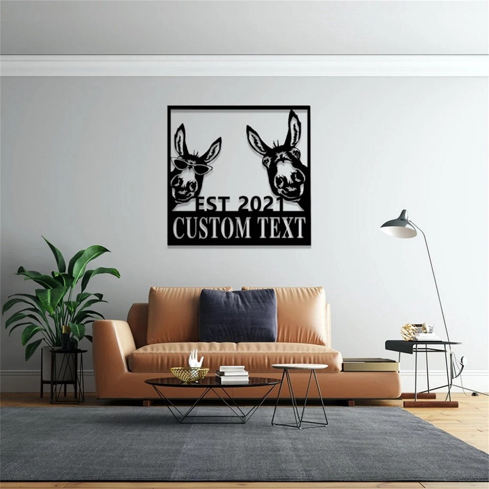 Farm Metal Sign, Personalized Funny Two Donkeys Metal Signs Welcome Housefarm Wall Art Decor