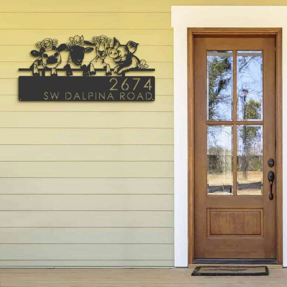 Farm Metal Sign, Personalized Goat Cow Sheep Pig Farmhouse Farm Animals Address Sign House Number Plaque Custom Metal Sign