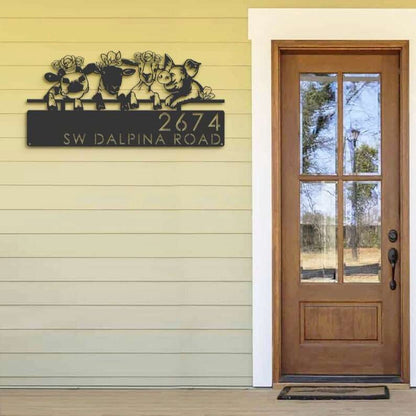 Farm Metal Sign, Personalized Goat Cow Sheep Pig Farmhouse Farm Animals Address Sign House Number Plaque Custom Metal Sign