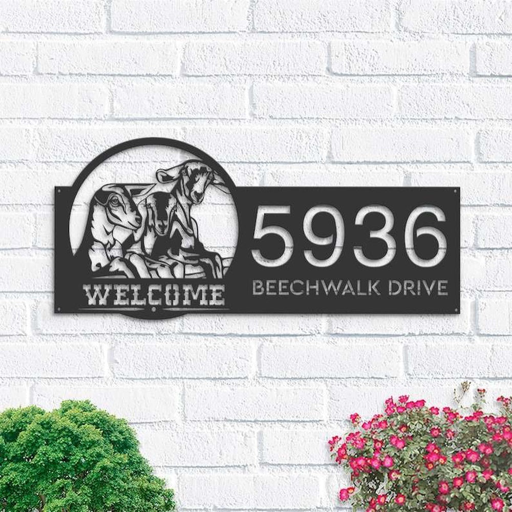 Farm Metal Sign, Personalized Goat Farmhouse Ranch Farm Animal Address Sign House Number Plaque Custom Metal Sign