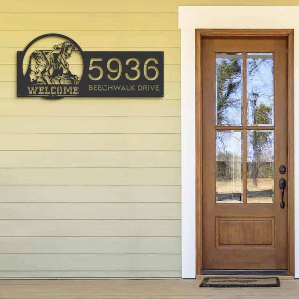 Farm Metal Sign, Personalized Goat Farmhouse Ranch Farm Animal Address Sign House Number Plaque Custom Metal Sign