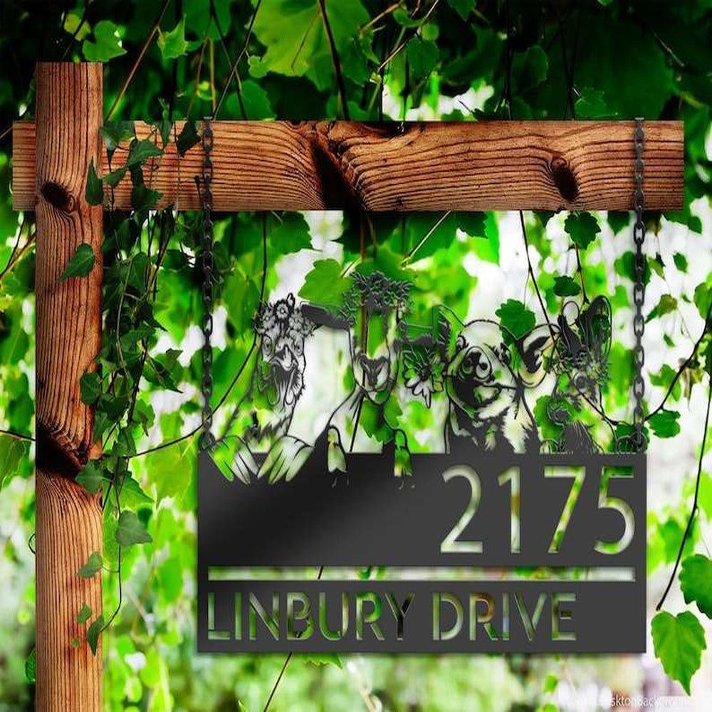 Farm Metal Sign, Personalized Goat Pig Chicken Rabbit Farm Animals Ranch Address Sign House Number Plaque Custom Metal Sign