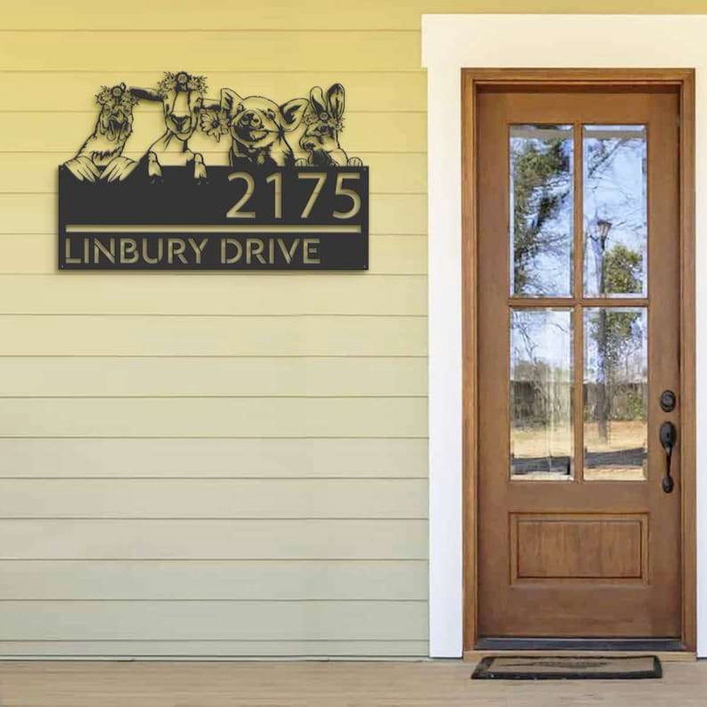 Farm Metal Sign, Personalized Goat Pig Chicken Rabbit Farm Animals Ranch Address Sign House Number Plaque Custom Metal Sign