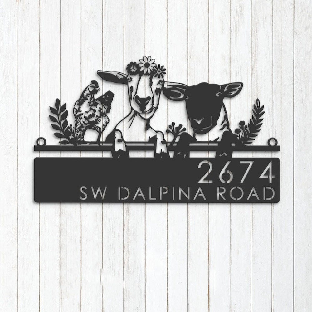 Farm Metal Sign, Personalized Goat Sheep Chicken Farmhouse Farm Animals Address Sign House Number Plaque Custom Metal Sign