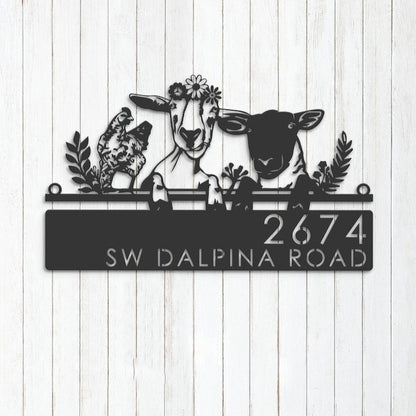 Farm Metal Sign, Personalized Goat Sheep Chicken Farmhouse Farm Animals Address Sign House Number Plaque Custom Metal Sign