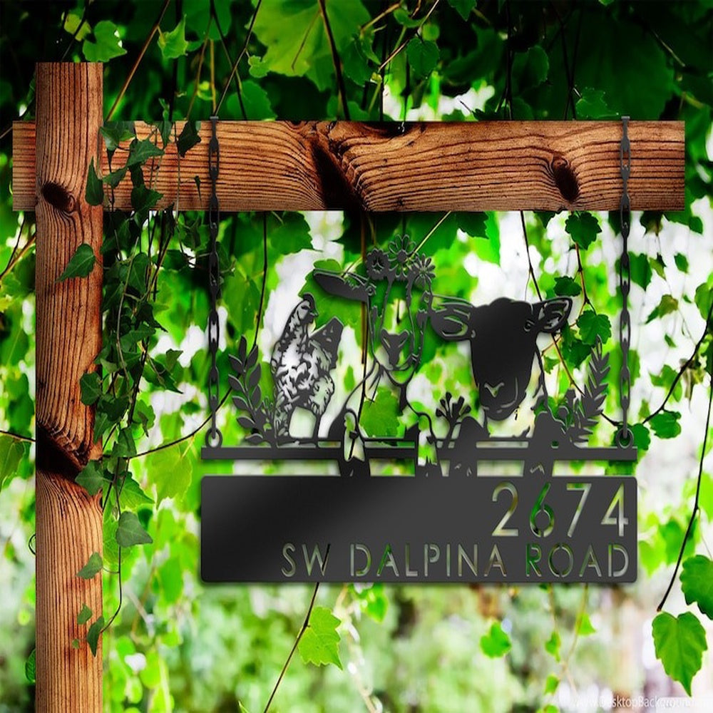 Farm Metal Sign, Personalized Goat Sheep Chicken Farmhouse Farm Animals Address Sign House Number Plaque Custom Metal Sign