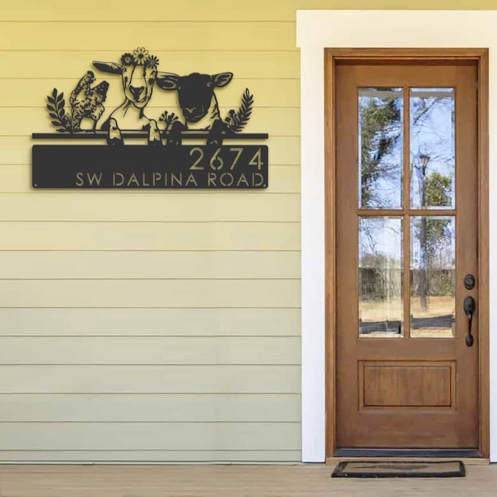 Farm Metal Sign, Personalized Goat Sheep Chicken Farmhouse Farm Animals Address Sign House Number Plaque Custom Metal Sign