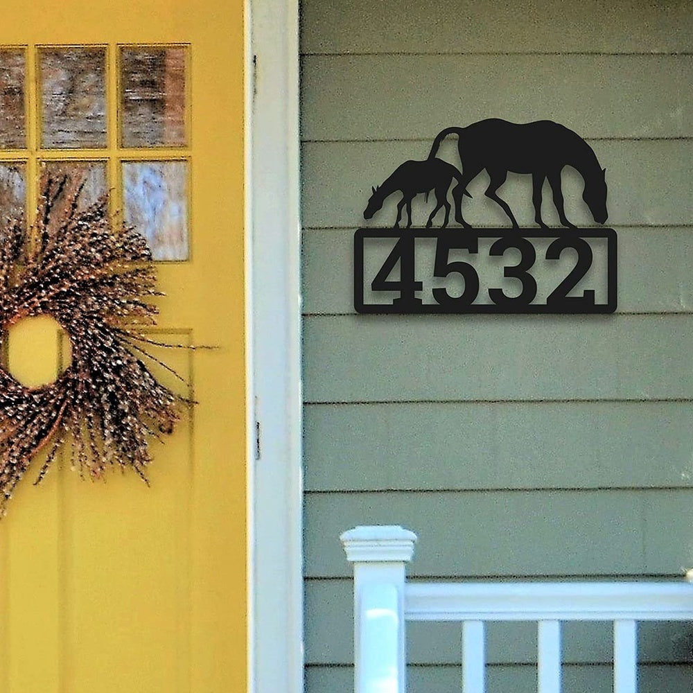 Farm Metal Sign, Personalized Horse Address Sign Barn Cabin Mountain Home House Number Plaque Custom Metal Sign