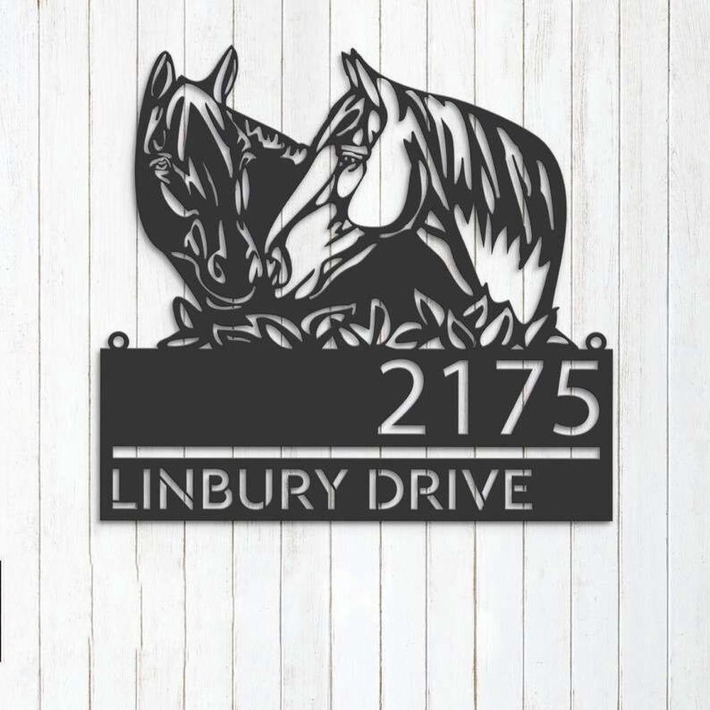 Farm Metal Sign, Personalized Horse Couple Farm House Ranch Address Sign House Number Plaque Custom Metal Sign