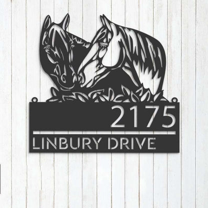 Farm Metal Sign, Personalized Horse Couple Farm House Ranch Address Sign House Number Plaque Custom Metal Sign